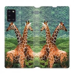 Housse cuir portefeuille pour Samsung Galaxy A31 Savane Girafe Duo