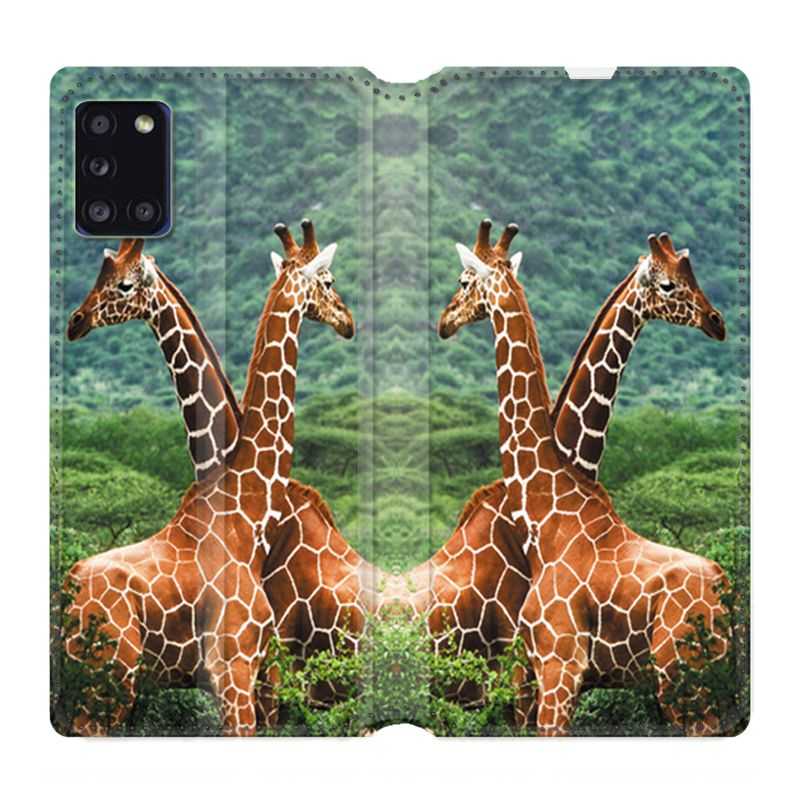 Housse cuir portefeuille pour Samsung Galaxy A31 Savane Girafe Duo