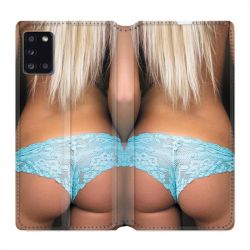 Housse cuir portefeuille pour Samsung Galaxy A31 Sexy Tanga Bleu