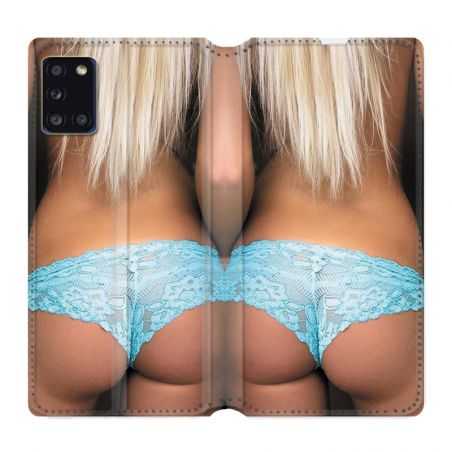 Housse cuir portefeuille pour Samsung Galaxy A31 Sexy Tanga Bleu