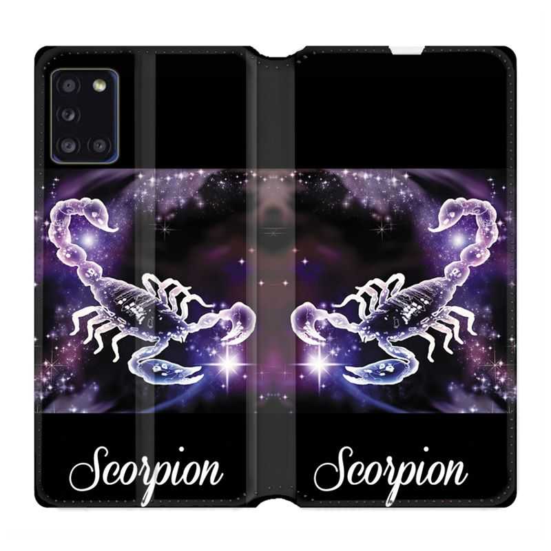 Housse cuir portefeuille pour Samsung Galaxy A31 Signe Zodiaque 2 Scorpion