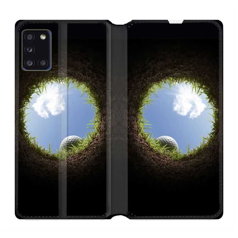 Housse cuir portefeuille pour Samsung Galaxy A31 Golf Trou