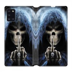 Housse cuir portefeuille pour Samsung Galaxy A31 Tete de Mort Doigt