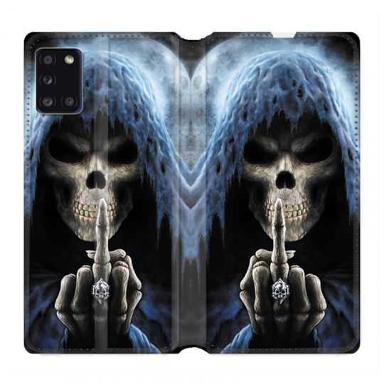 Housse cuir portefeuille pour Samsung Galaxy A31 Tete de Mort Doigt