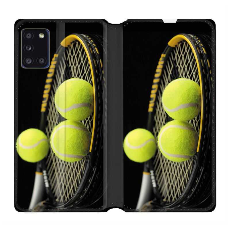 Housse cuir portefeuille pour Samsung Galaxy A31 Tennis Balls
