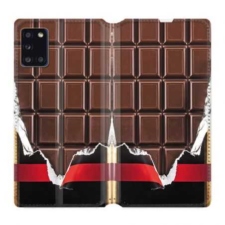 Housse cuir portefeuille pour Samsung Galaxy A31 Trompe Oeil Chocolat