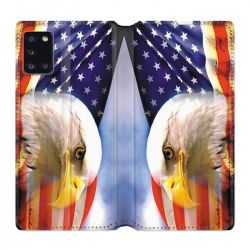 Housse cuir portefeuille pour Samsung Galaxy A31 Amerique USA Aigle