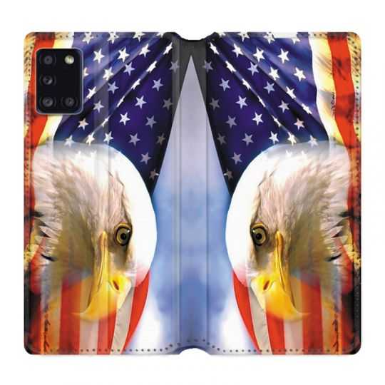 Housse cuir portefeuille pour Samsung Galaxy A31 Amerique USA Aigle