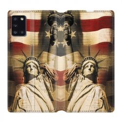 Housse cuir portefeuille pour Samsung Galaxy A31 Amerique USA Statue liberté