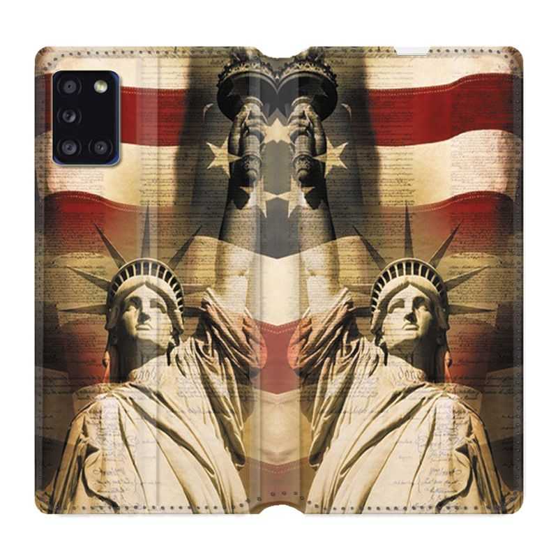 Housse cuir portefeuille pour Samsung Galaxy A31 Amerique USA Statue liberté