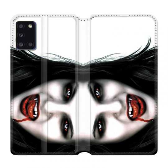 Housse cuir portefeuille pour Samsung Galaxy A31 Vampire Blanc