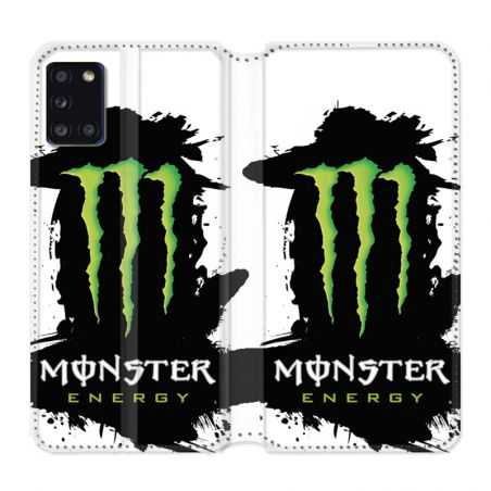 Housse cuir portefeuille pour Samsung Galaxy A31 Monster Energy Tache