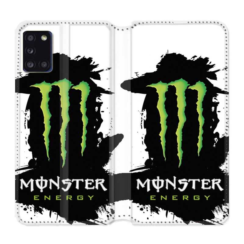 Housse cuir portefeuille pour Samsung Galaxy A31 Monster Energy Tache