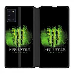 Housse cuir portefeuille pour Samsung Galaxy A31 Monster Energy Vert