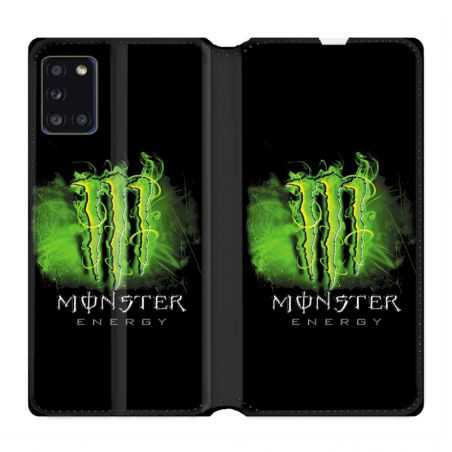 Housse cuir portefeuille pour Samsung Galaxy A31 Monster Energy Vert