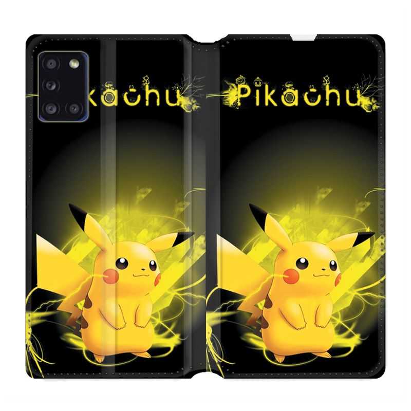 Housse cuir portefeuille pour Samsung Galaxy A31 Pokemon Pikachu Eclair