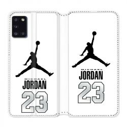 Housse cuir portefeuille pour Samsung Galaxy A31 Jordan 23 Blanc