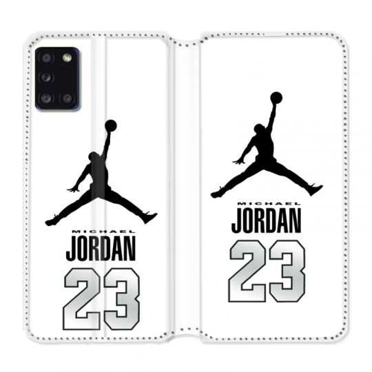 Housse cuir portefeuille pour Samsung Galaxy A31 Jordan 23 Blanc