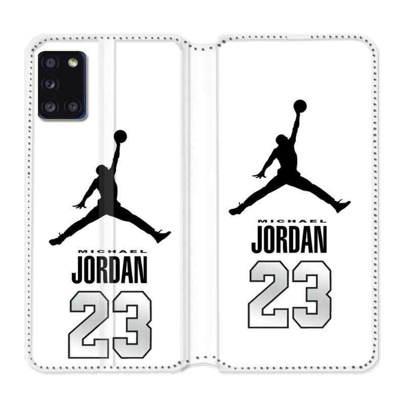 Housse cuir portefeuille pour Samsung Galaxy A31 Jordan 23 Blanc