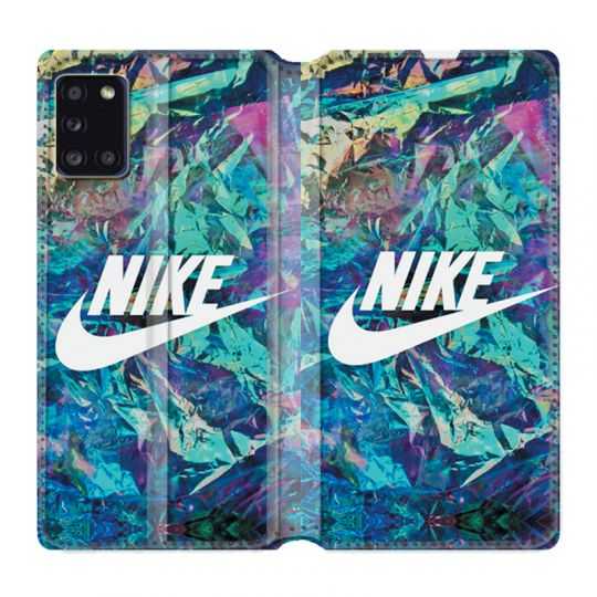 Housse cuir portefeuille pour Samsung Galaxy A31 Nike Turquoise