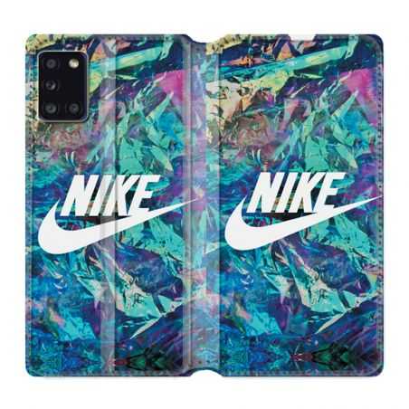 Housse cuir portefeuille pour Samsung Galaxy A31 Nike Turquoise