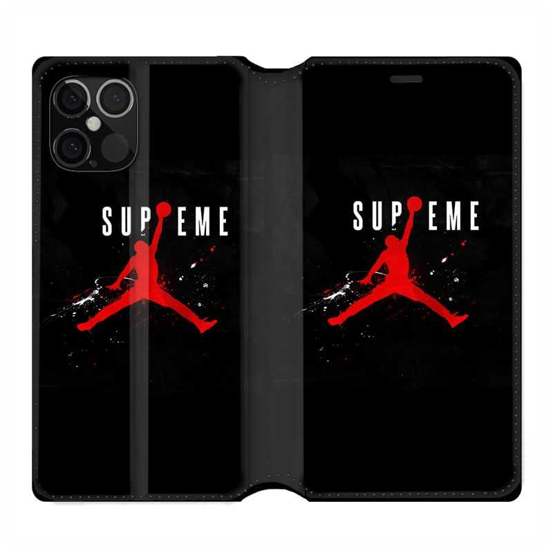 Housse Cuir Portefeuille Pour Iphone 12 / 12 Pro Jordan Supreme Noir