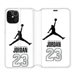 Housse Cuir Portefeuille Pour Iphone 12 / 12 Pro Jordan 23 Blanc