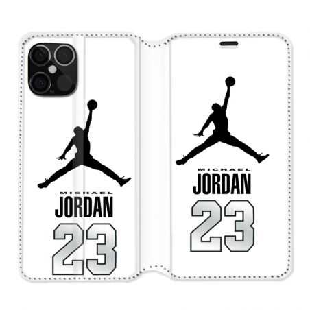 Housse Cuir Portefeuille Pour Iphone 12 / 12 Pro Jordan 23 Blanc