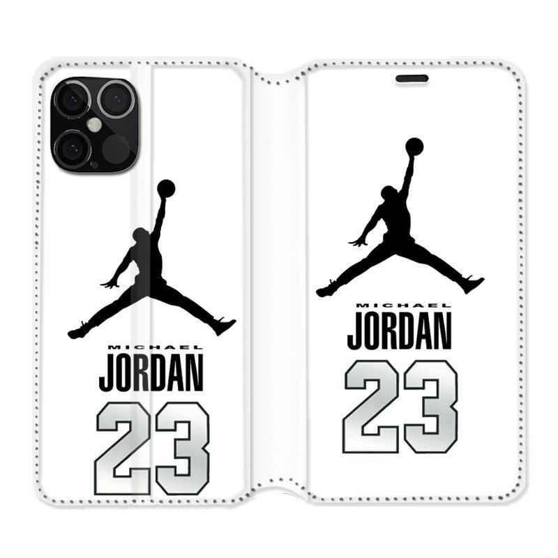 Housse Cuir Portefeuille Pour Iphone 12 / 12 Pro Jordan 23 Blanc