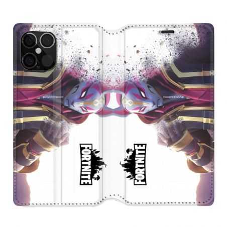 Housse Cuir Portefeuille Pour Iphone 12 / 12 Pro Fortnite Blanc