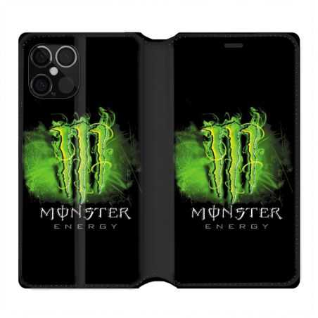 Housse Cuir Portefeuille Pour Iphone 12 / 12 Pro Monster Energy Vert