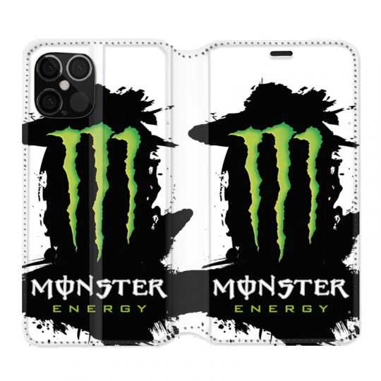 Housse Cuir Portefeuille Pour Iphone 12 / 12 Pro Monster Energy Tache