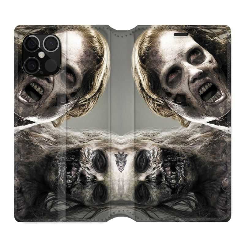 Housse Cuir Portefeuille Pour Iphone 12 / 12 Pro Zombie Blanc