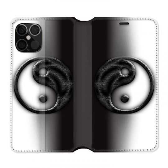 Housse Cuir Portefeuille Pour Iphone 12 / 12 Pro Yin Yang 3d