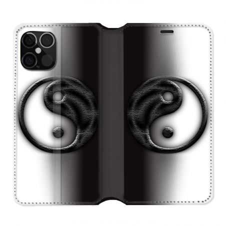 Housse Cuir Portefeuille Pour Iphone 12 / 12 Pro Yin Yang 3d