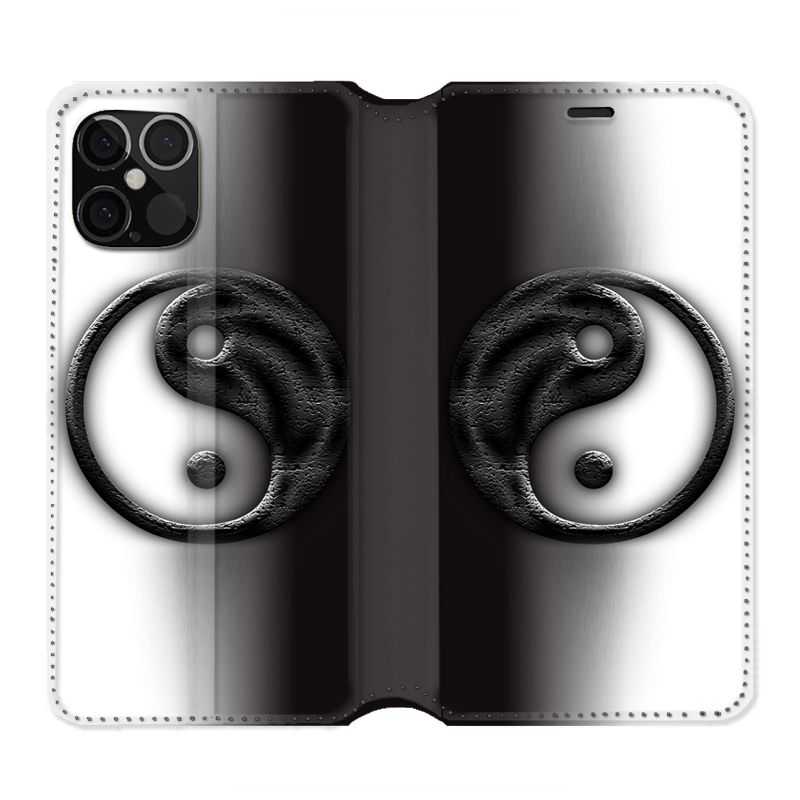 Housse Cuir Portefeuille Pour Iphone 12 / 12 Pro Yin Yang 3d