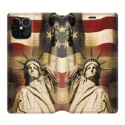 Housse Cuir Portefeuille Pour Iphone 12 / 12 Pro Amerique USA Statue liberté
