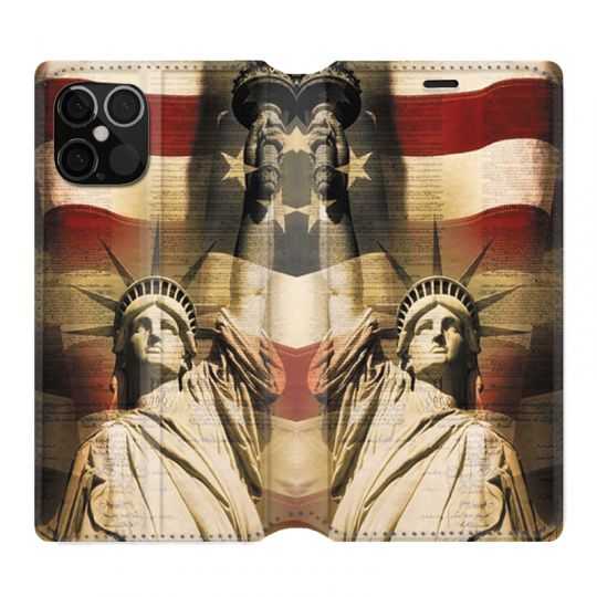 Housse Cuir Portefeuille Pour Iphone 12 / 12 Pro Amerique USA Statue liberté