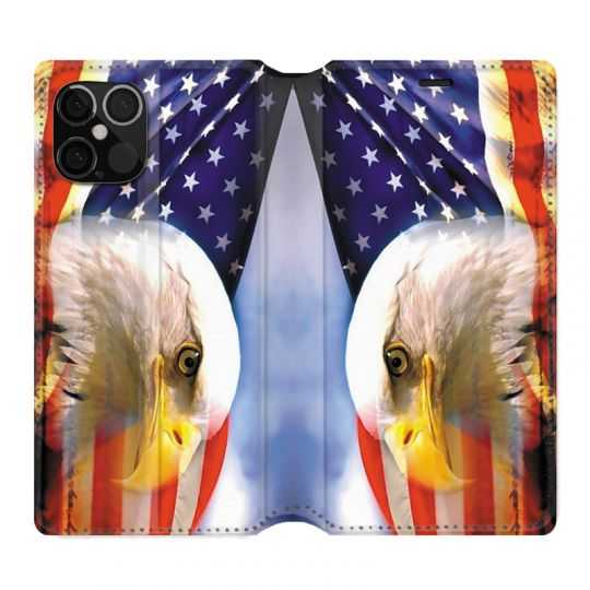 Housse Cuir Portefeuille Pour Iphone 12 / 12 Pro Amerique USA Aigle