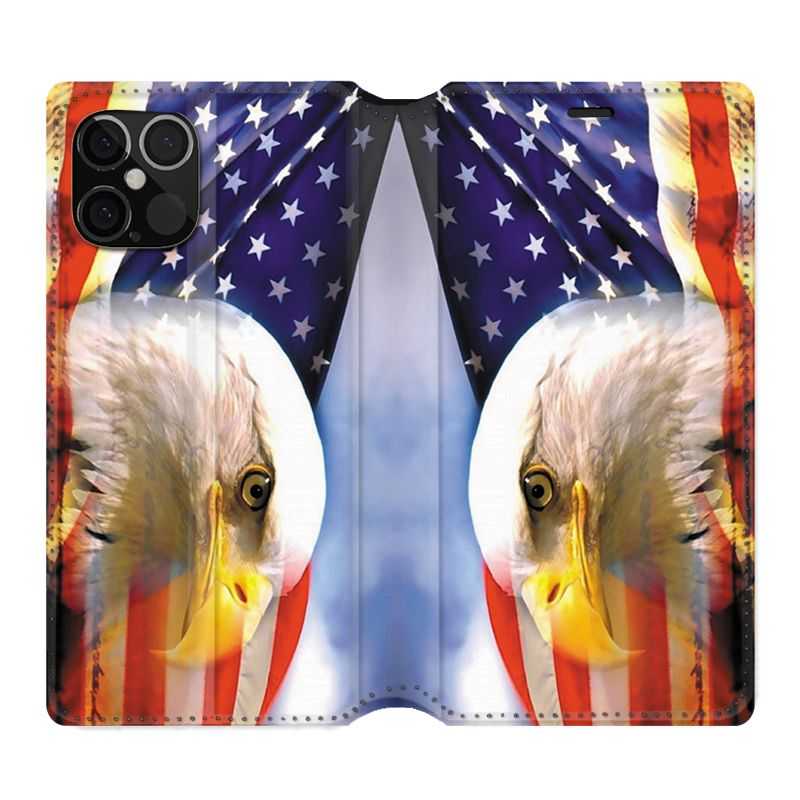 Housse Cuir Portefeuille Pour Iphone 12 / 12 Pro Amerique USA Aigle