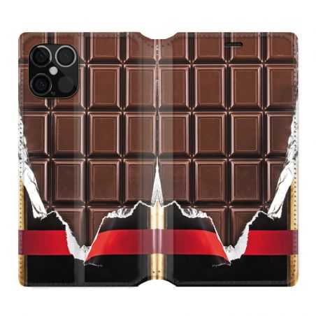Housse Cuir Portefeuille Pour Iphone 12 / 12 Pro Trompe Oeil ChoColat