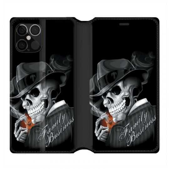 Housse Cuir Portefeuille Pour Iphone 12 / 12 Pro Tete De Mort family business