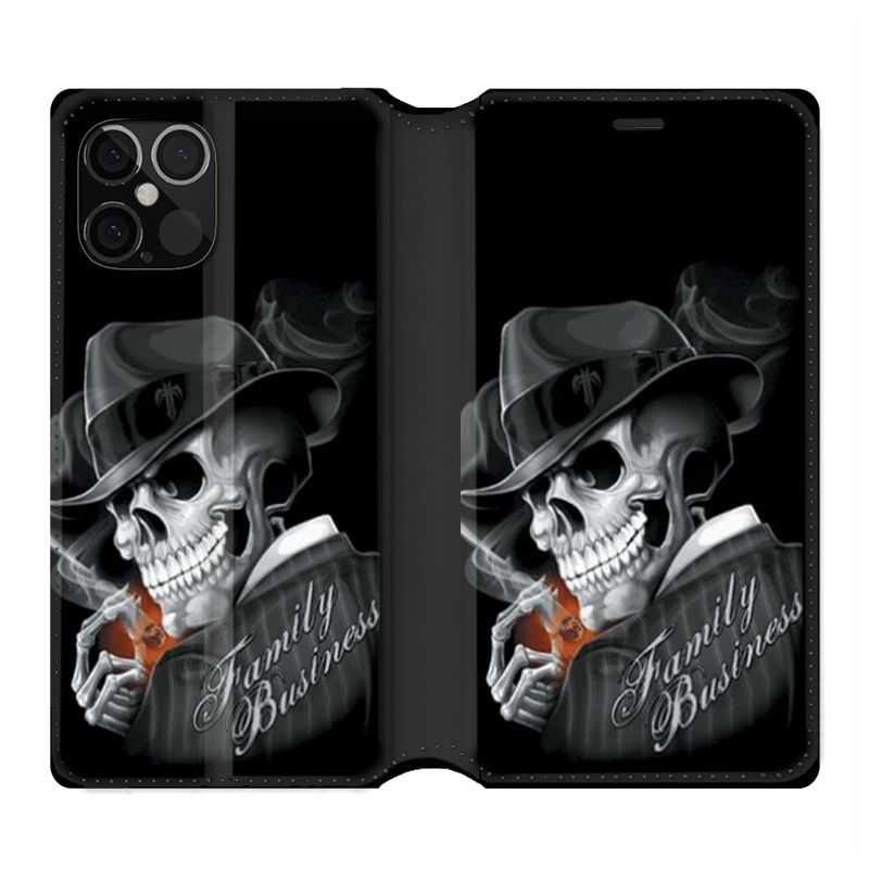 Housse Cuir Portefeuille Pour Iphone 12 / 12 Pro Tete De Mort family business