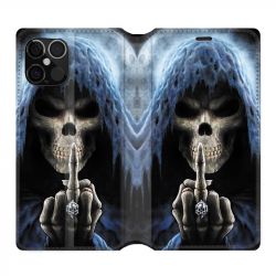 Housse Cuir Portefeuille Pour Iphone 12 / 12 Pro Tete De Mort Doigt