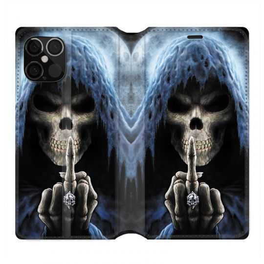 Housse Cuir Portefeuille Pour Iphone 12 / 12 Pro Tete De Mort Doigt