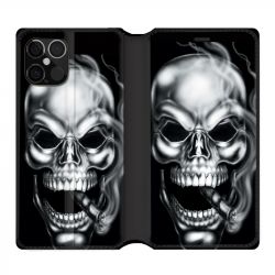 Housse Cuir Portefeuille Pour Iphone 12 / 12 Pro Tete De Mort Fume