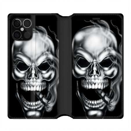 Housse Cuir Portefeuille Pour Iphone 12 / 12 Pro Tete De Mort Fume