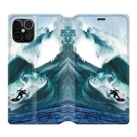Housse Cuir Portefeuille Pour Iphone 12 / 12 Pro Surf Vague