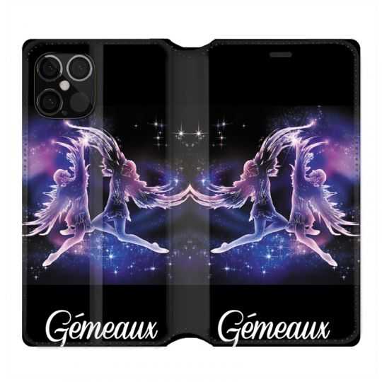Housse Cuir Portefeuille Pour Iphone 12 / 12 Pro Signe Zodiaque 2 Gémeaux