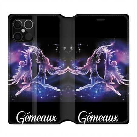 Housse Cuir Portefeuille Pour Iphone 12 / 12 Pro Signe Zodiaque 2 Gémeaux